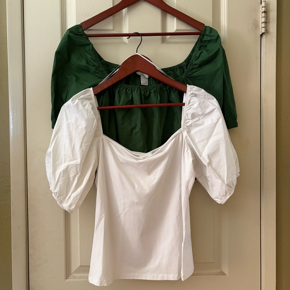 H&M White and Green Blouses for Women